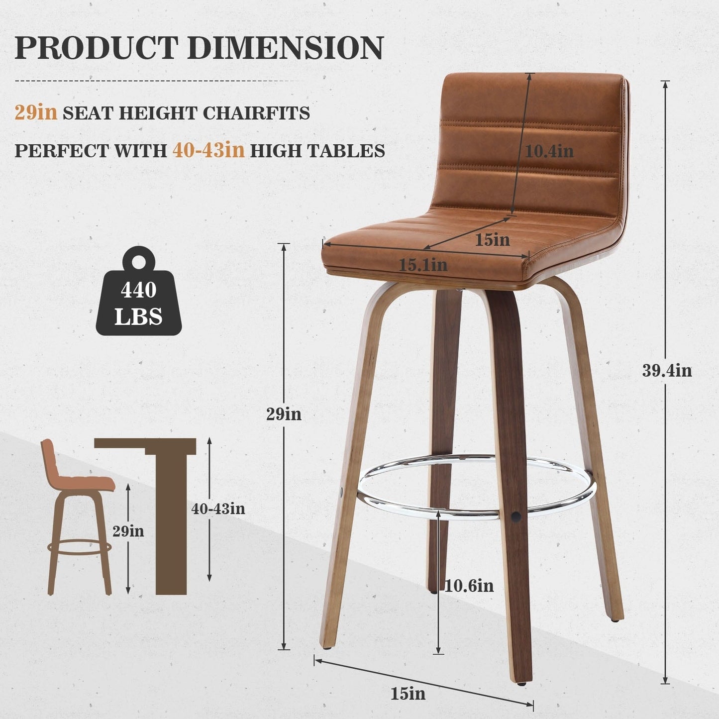 26/29 Sgabelli da bar/bancone girevoli in similpelle, set da 2/3