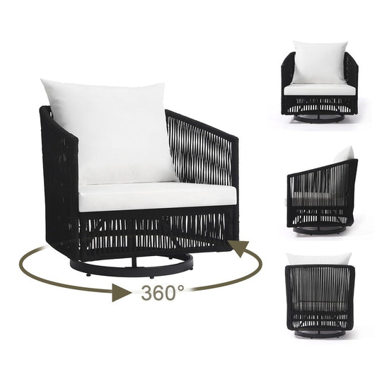 Set di 3 sedie girevoli da esterno, sedie a botte per il cortile