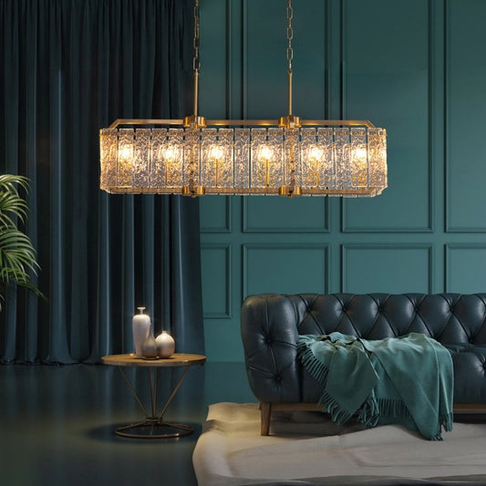 Lampadari di cristallo moderni lineari da 40 pollici Lampadario rettangolare in ottone dorato a 16 luci per sala da pranzo, soggiorno, isola della cucina