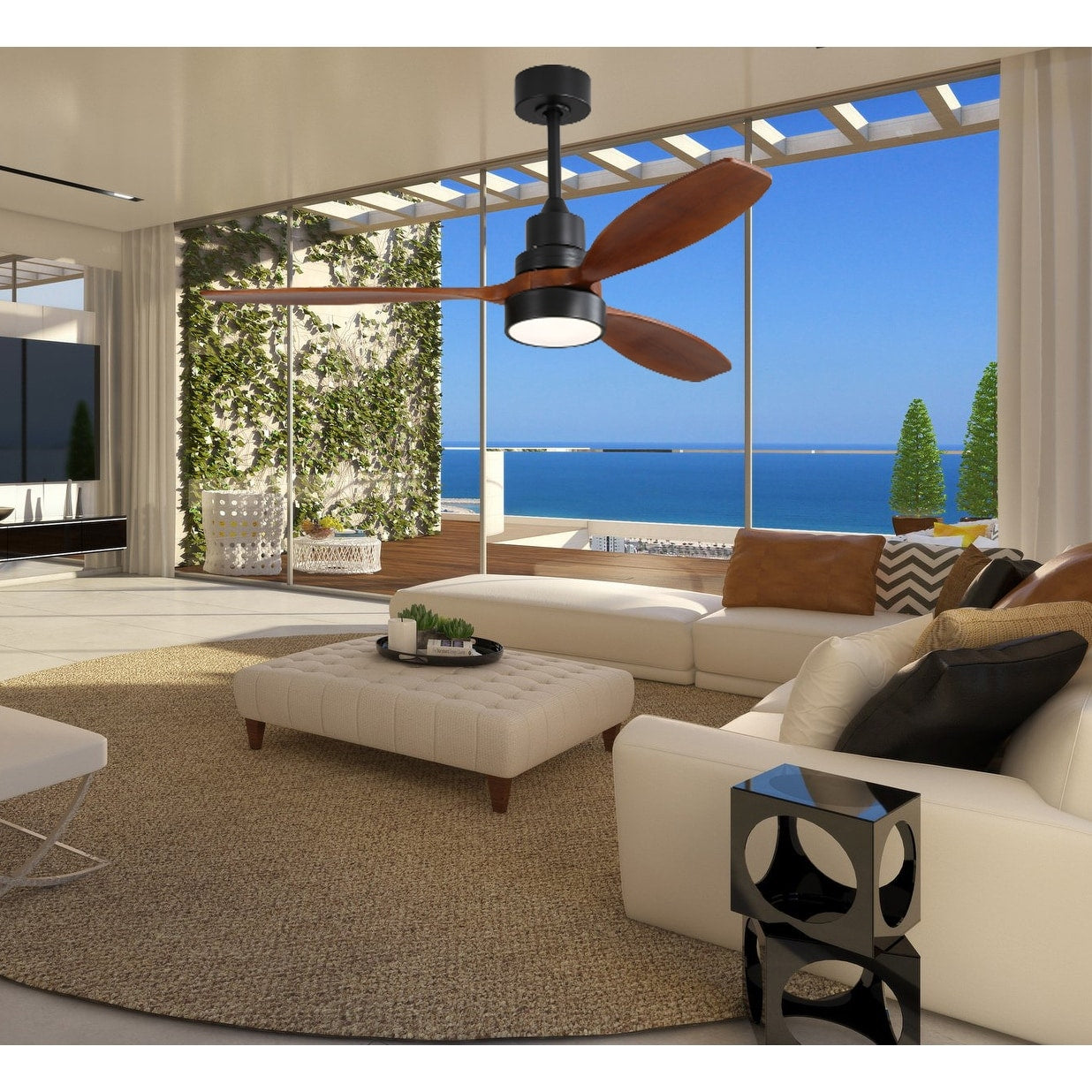 Ventilatore da soffitto a LED integrato da 48 e 52 pollici con luce e telecomando, motore CC reversibile