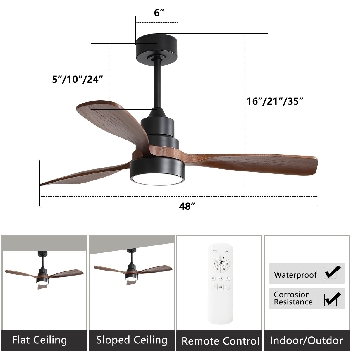 Ventilatore da soffitto a LED integrato da 48 e 52 pollici con luce e telecomando, motore CC reversibile