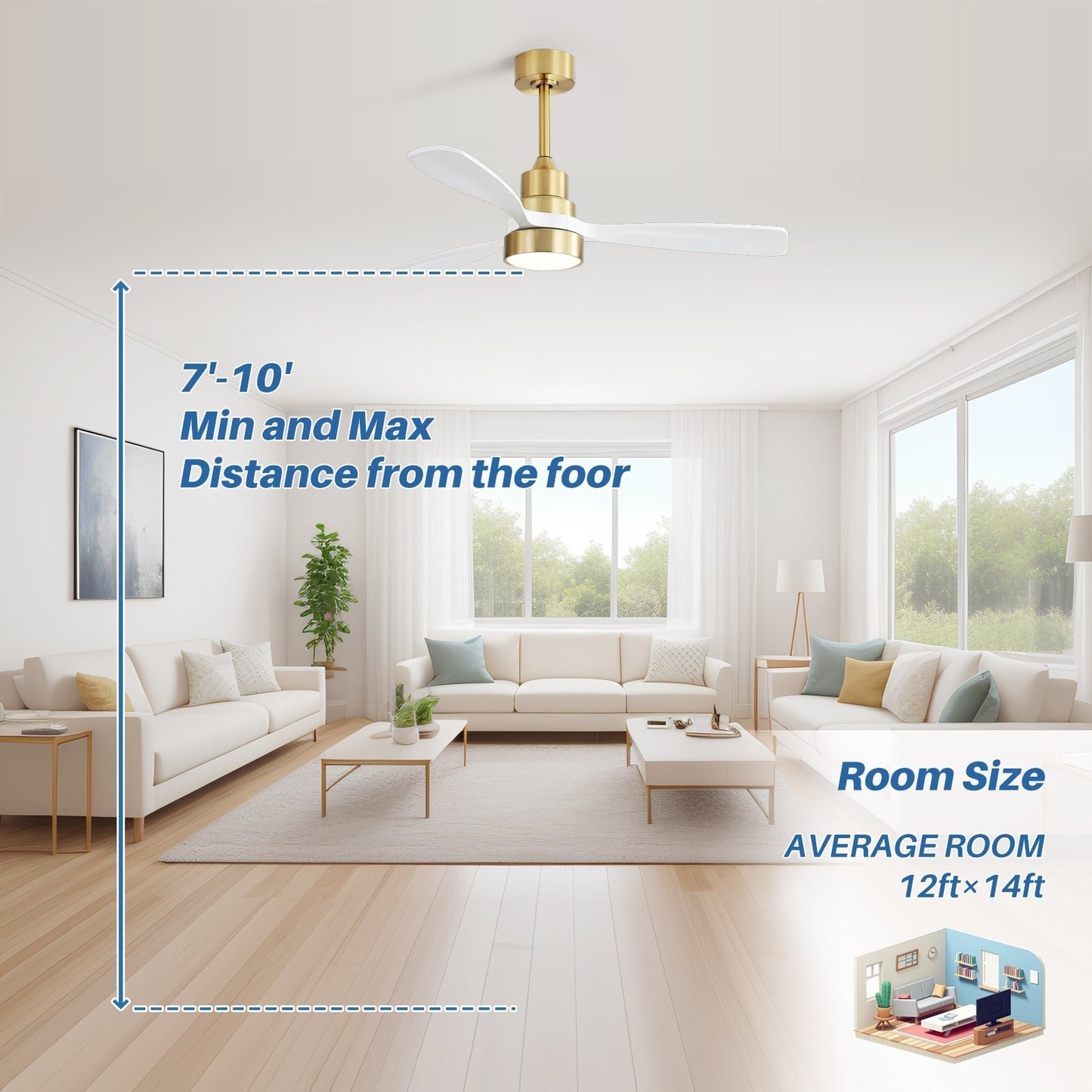 Ventilatore da soffitto a LED integrato da 48 e 52 pollici con luce e telecomando, motore CC reversibile