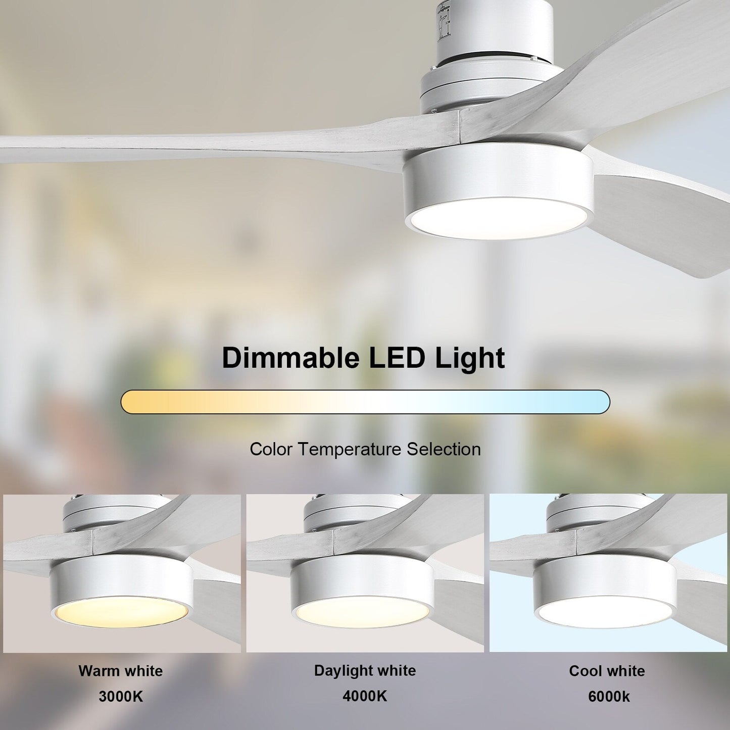 Ventilatore da soffitto a LED integrato da 48 e 52 pollici con luce e telecomando, motore CC reversibile