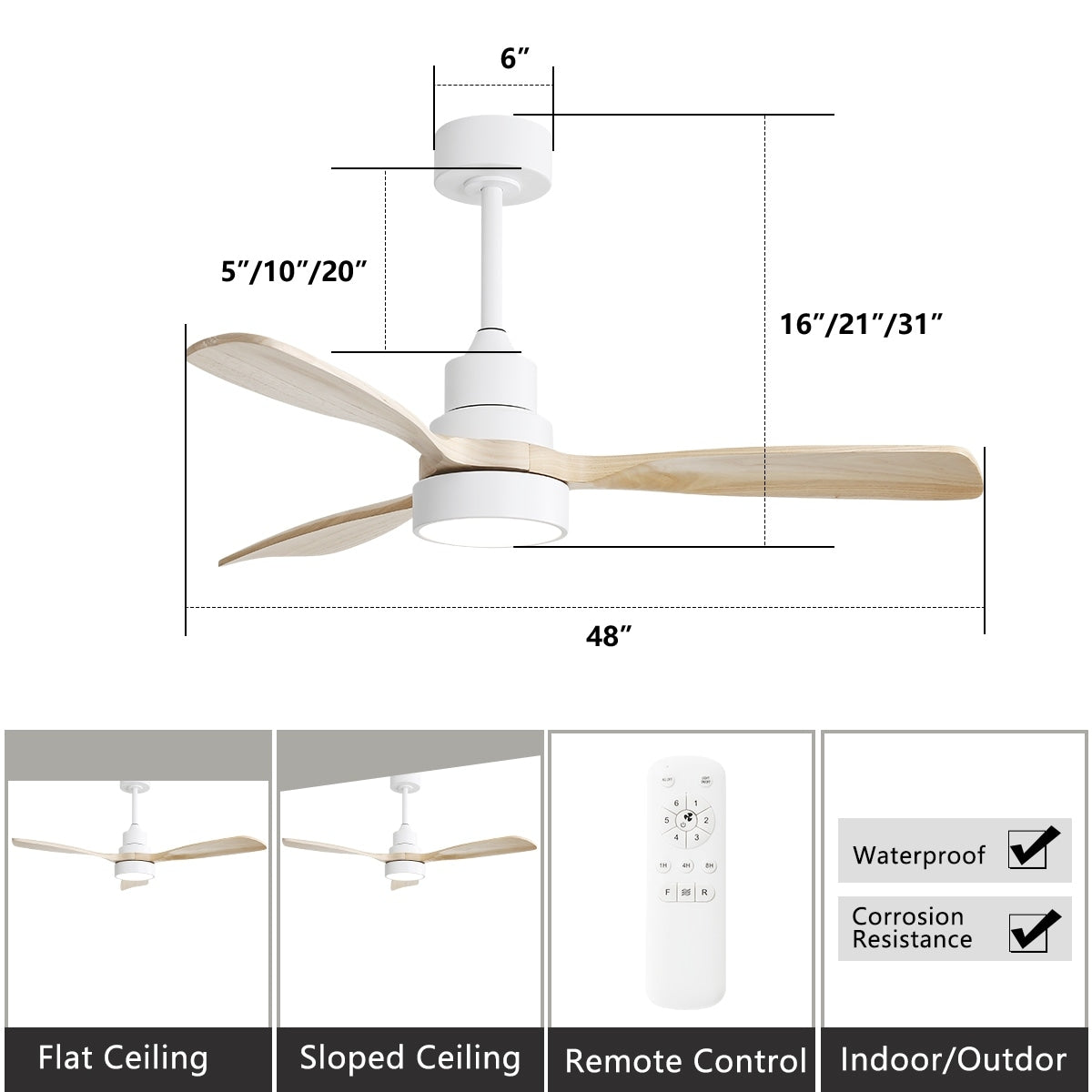 Ventilatore da soffitto a LED integrato da 48 e 52 pollici con luce e telecomando, motore CC reversibile