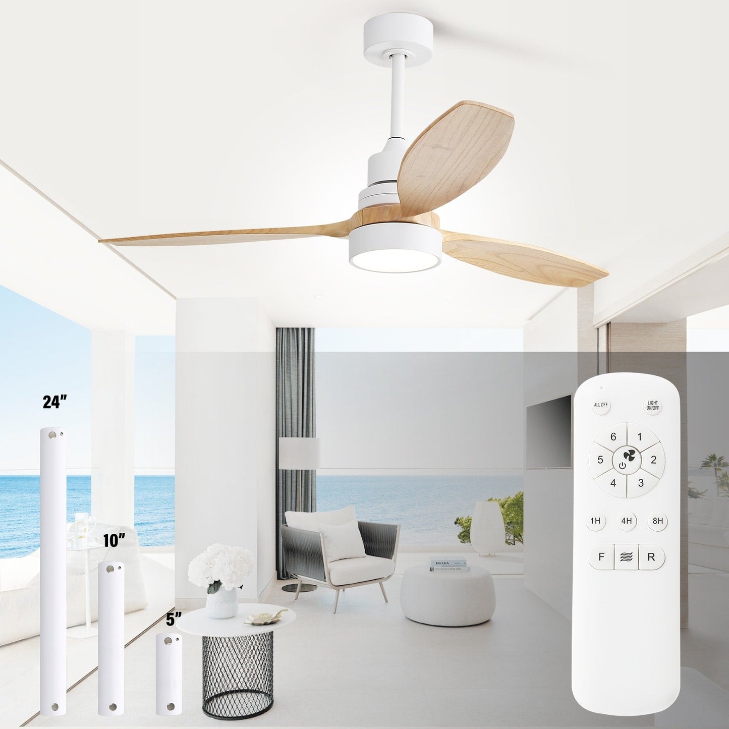 Ventilatore da soffitto a LED integrato da 48 e 52 pollici con luce e telecomando, motore CC reversibile