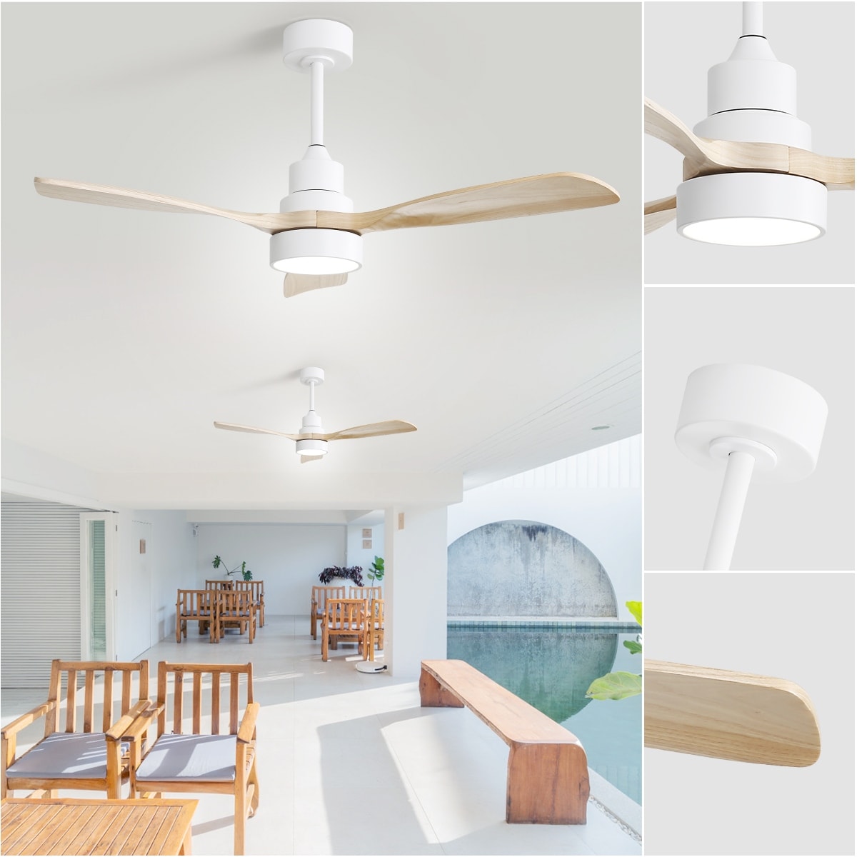 Ventilatore da soffitto a LED integrato da 48 e 52 pollici con luce e telecomando, motore CC reversibile