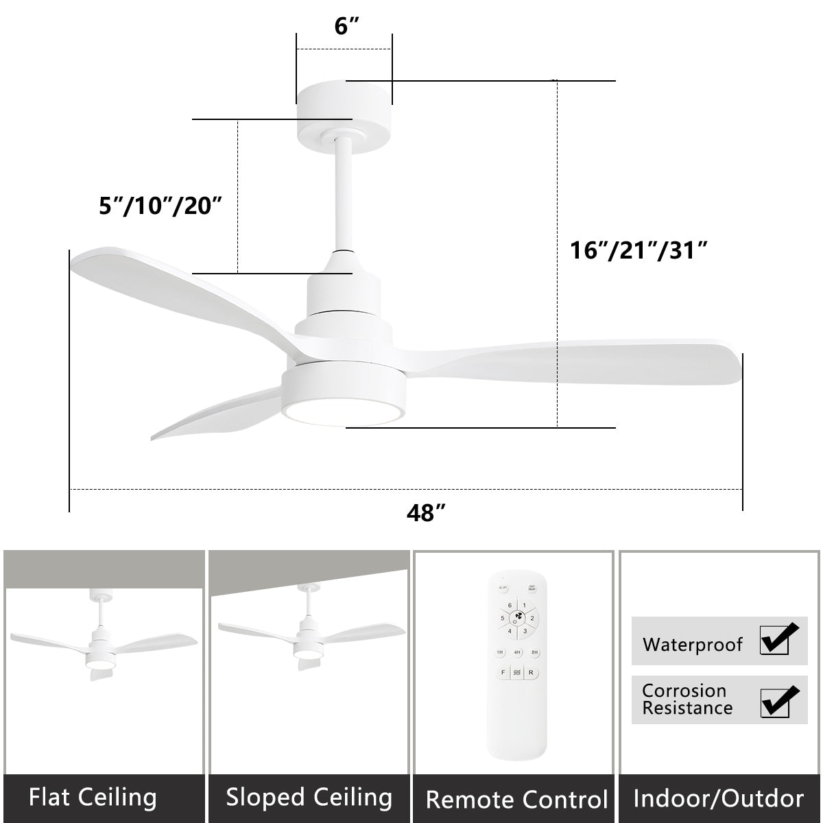 Ventilatore da soffitto a LED integrato da 48 e 52 pollici con luce e telecomando, motore CC reversibile
