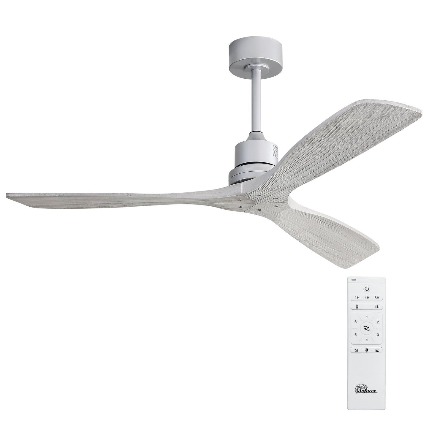 Ventilatore da soffitto moderno in legno massello/ABS da 52 pollici con telecomando (senza luce), 6 velocità del vento, flusso d'aria reversibile