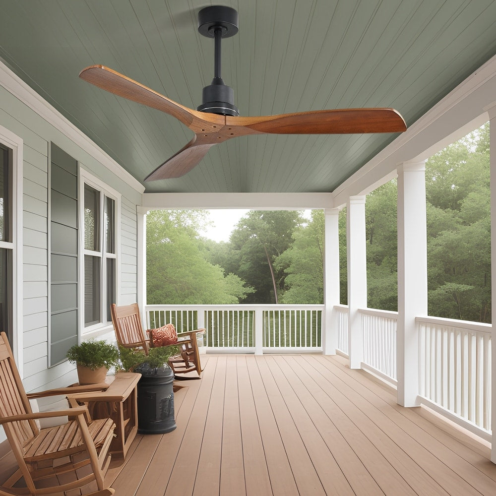 Ventilatore da soffitto moderno in legno massello/ABS da 52 pollici con telecomando (senza luce), 6 velocità del vento, flusso d'aria reversibile