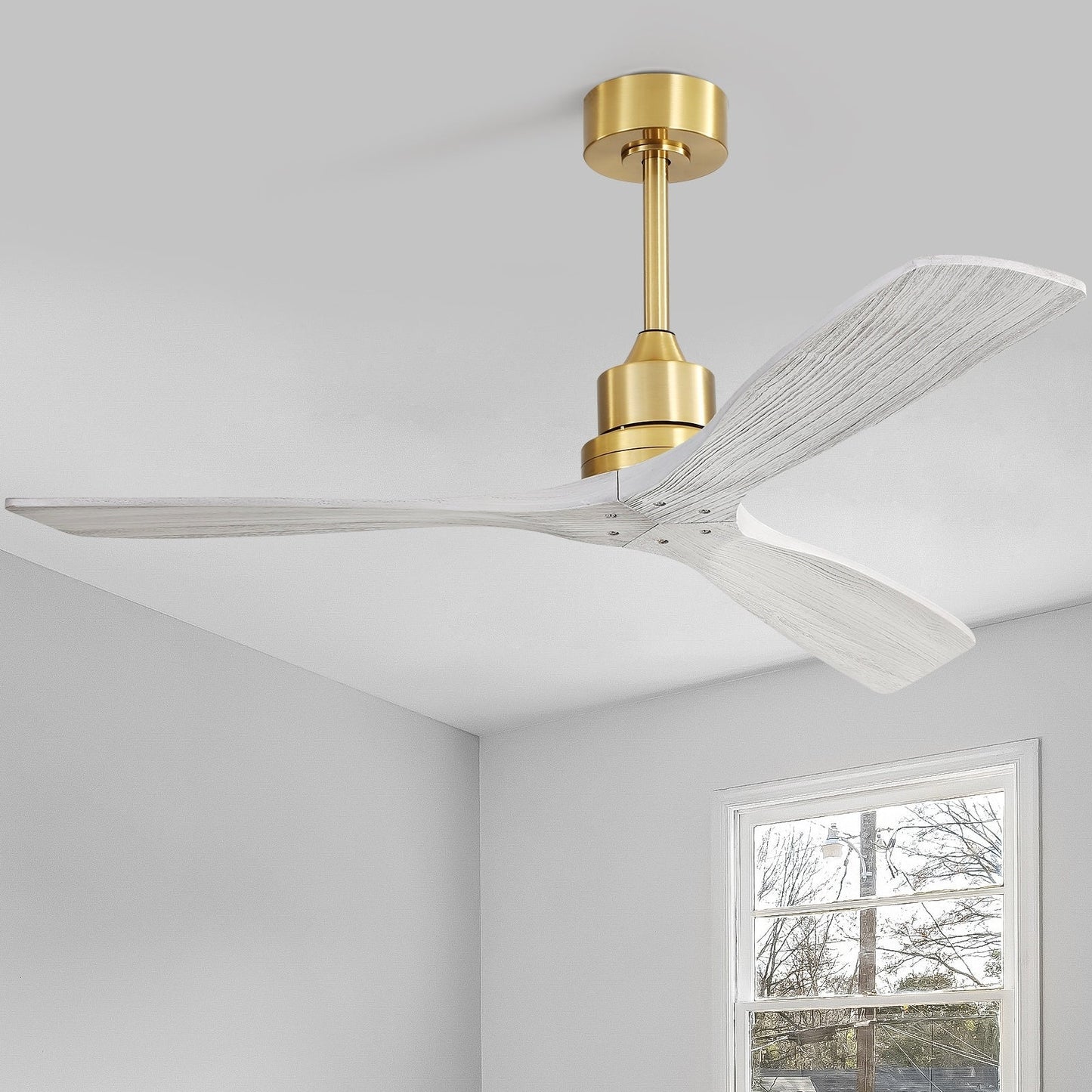 Ventilatore da soffitto moderno in legno massello/ABS da 52 pollici con telecomando (senza luce), 6 velocità del vento, flusso d'aria reversibile
