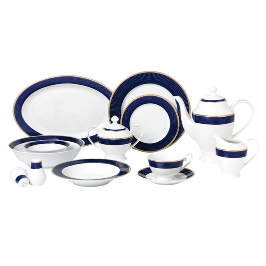 Set di stoviglie in porcellana Bone China da 57 pezzi - Mezzanotte - Oro