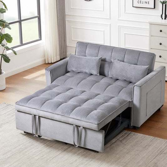 Divano letto moderno estraibile, divano letto 3 in 1 con schienale regolabile, divanetto in velluto, cuscini e tasche laterali