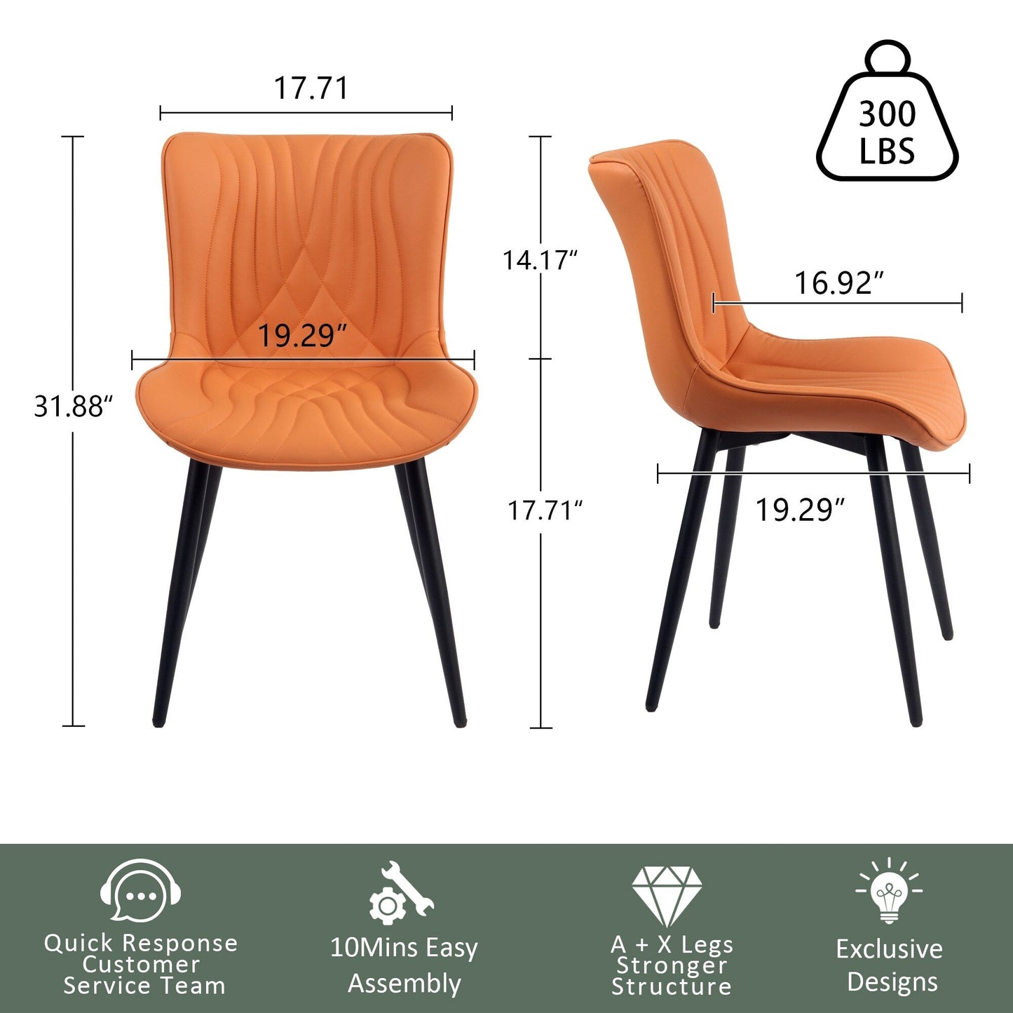 Set di 2 sedie da pranzo moderne imbottite in pelle senza braccioli