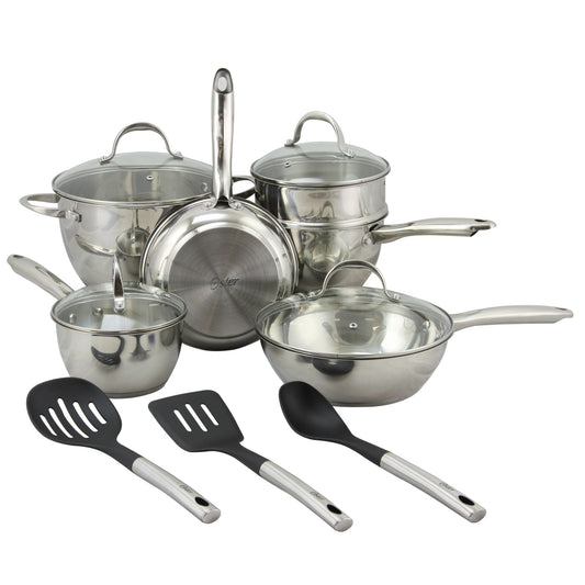 Set di pentole a forma di pancia in acciaio inossidabile Oster Ridgewell da 13 pezzi