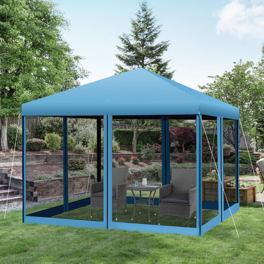Tendalino pieghevole Outsunny da 10' x 10' resistente con rete laterale rimovibile, design di facile installazione, per feste all'aperto