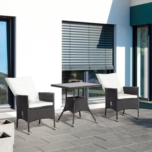 Outsunny Set di 3 divani da giardino in rattan PE, sedie reclinabili da esterno, tavolino da caffè con piano in plastica effetto legno