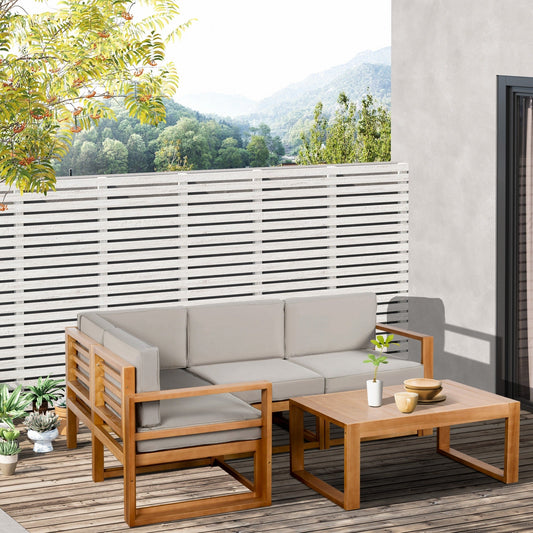 Outsunny Set di mobili da giardino a forma di L da 5 pezzi, divano componibile da esterno in legno, set da conversazione, grigio