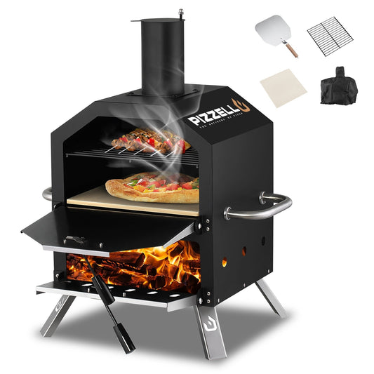 Forno per pizza a legna da esterno a 2 strati, griglia per pizza da esterno per feste in giardino - 12 pollici