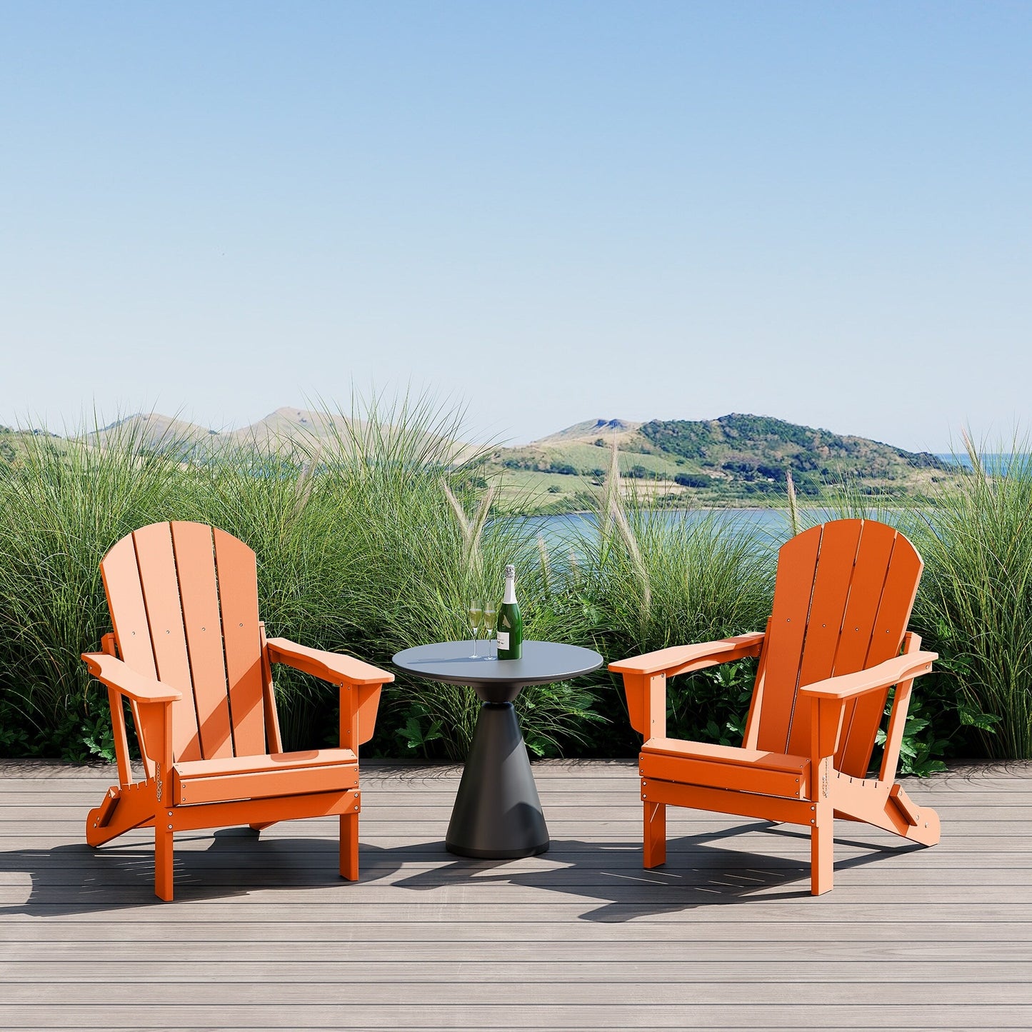 Sedie Adirondack pieghevoli per esterni e patio, resistenti alle intemperie, Polytrends Laguna (set da 2)