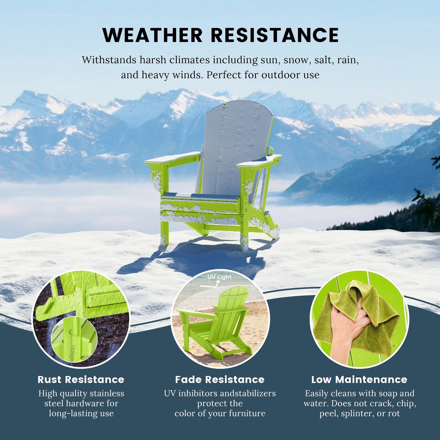 Sedie Adirondack pieghevoli per esterni e patio, resistenti alle intemperie, Polytrends Laguna (set da 2)