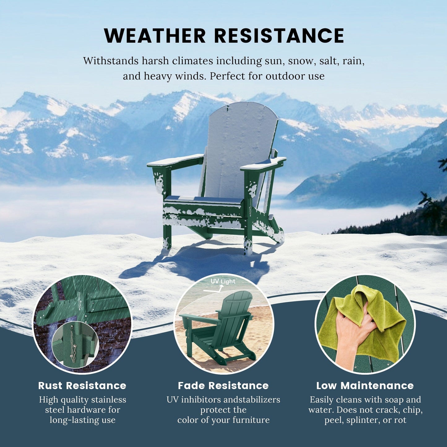 Sedie Adirondack pieghevoli per esterni e patio, resistenti alle intemperie, Polytrends Laguna (set da 2)