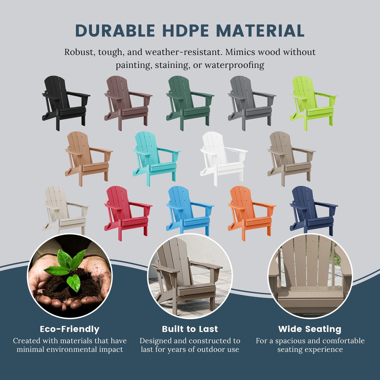 Sedie Adirondack pieghevoli per esterni e patio, resistenti alle intemperie, Polytrends Laguna (set da 4)