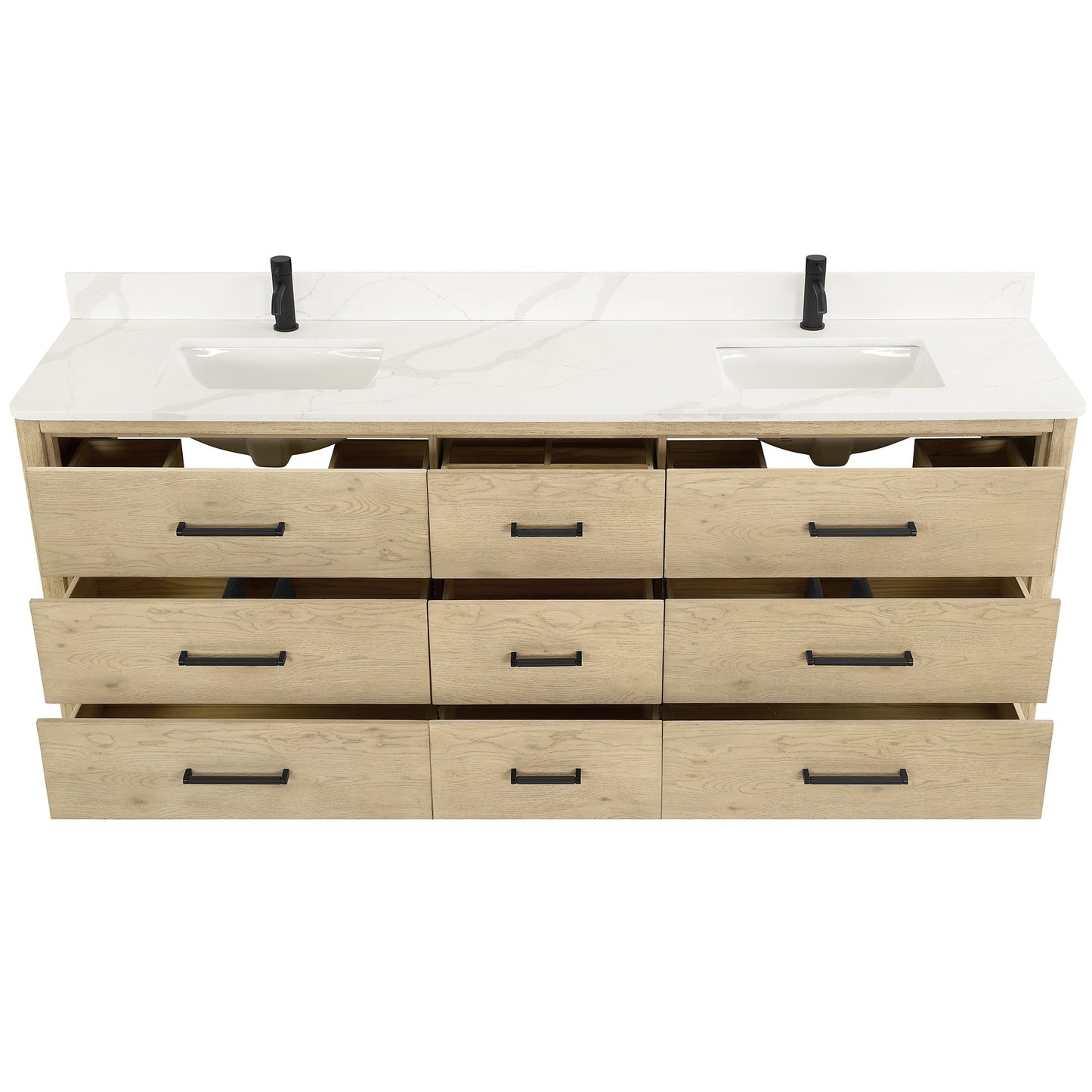 Mobile bagno Porto con piano in pietra di quarzo bianco senza specchio