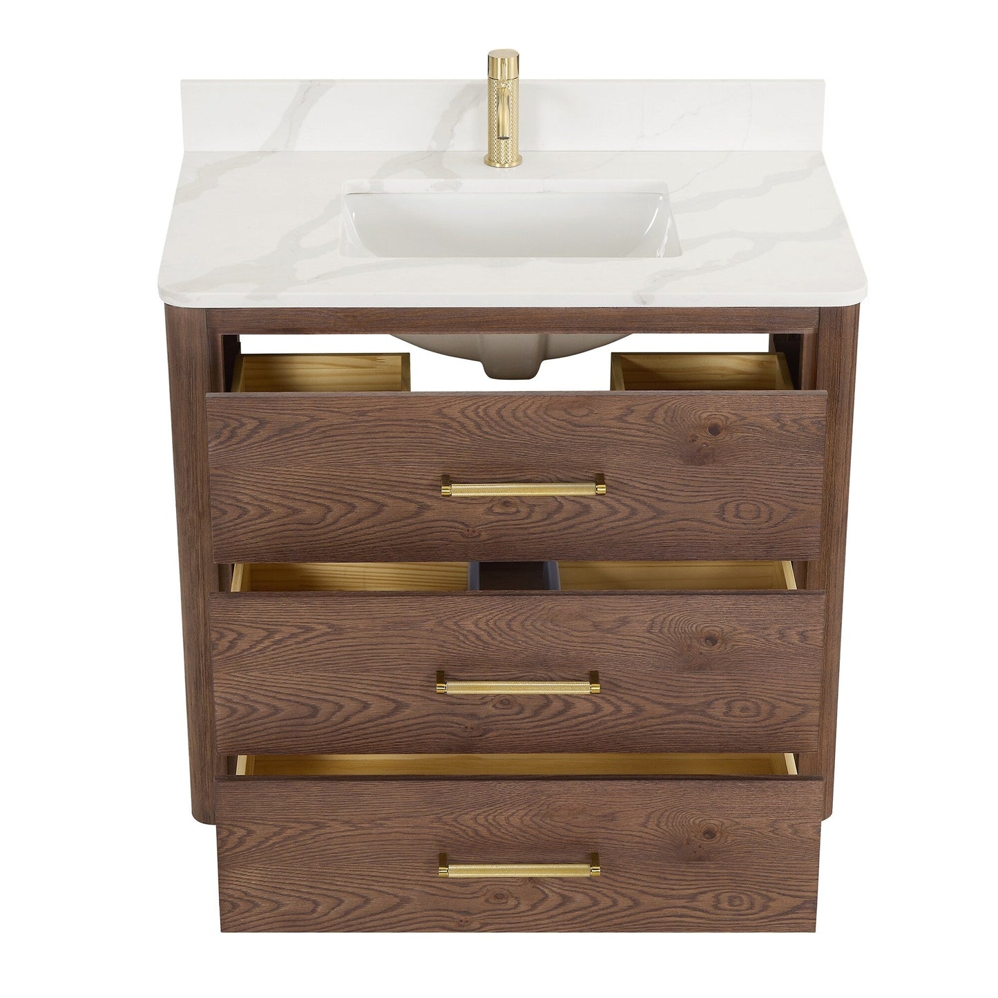 Mobile bagno Porto con piano in pietra di quarzo bianco senza specchio