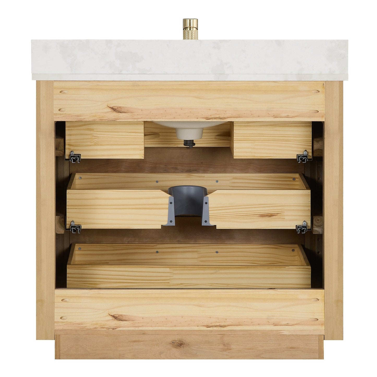 Mobile bagno Porto con piano in pietra di quarzo bianco senza specchio