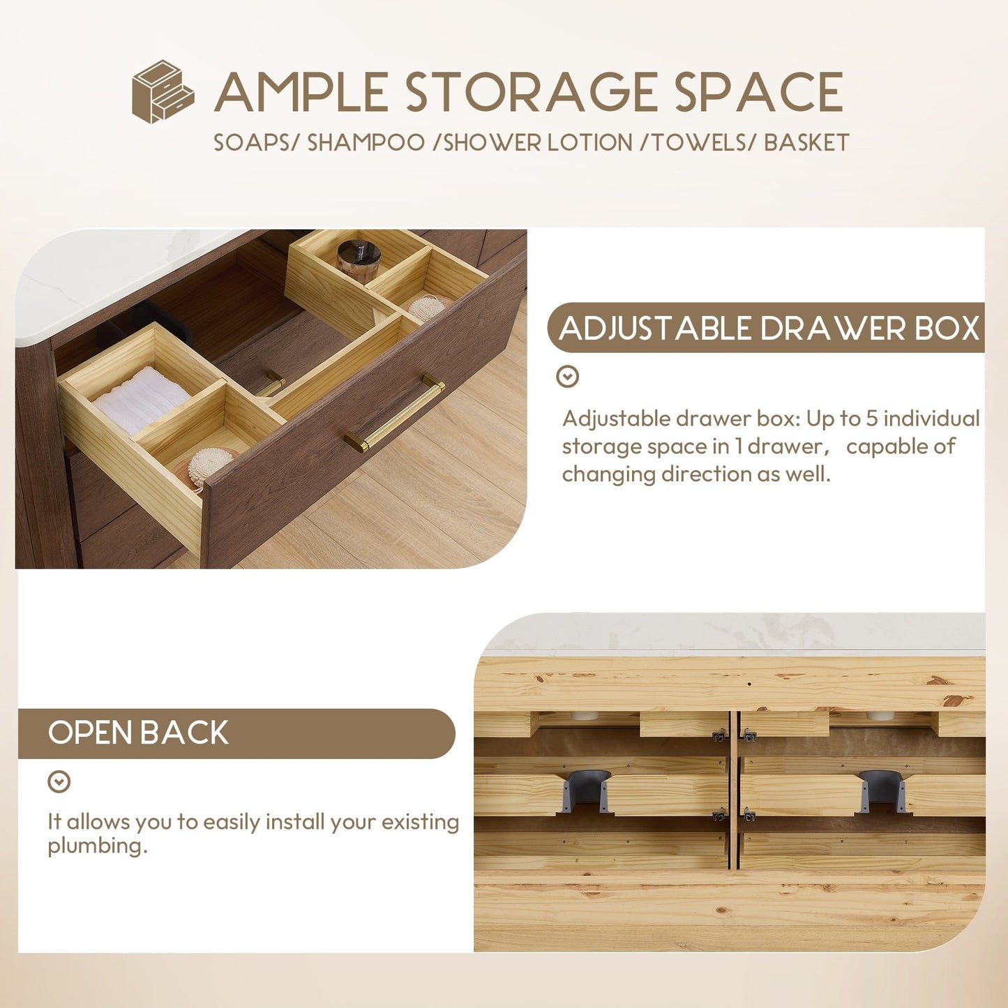 Mobile bagno Porto con piano in pietra di quarzo bianco senza specchio