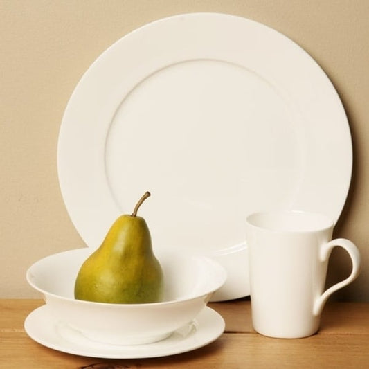 Set da tavola da 16 pezzi in porcellana bone china con bordo rosso vaniglia