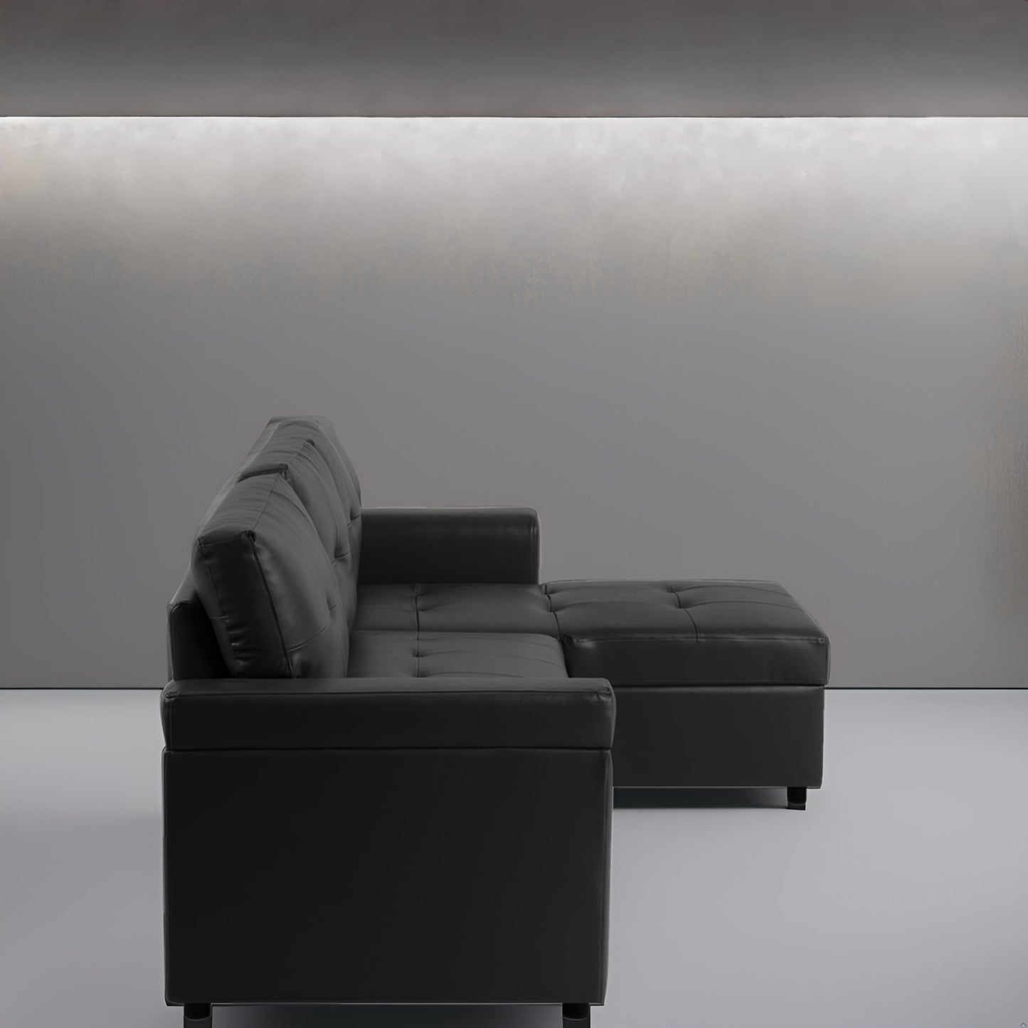 Divano componibile reversibile con letto estraibile, chaise longue con contenitore nascosto, gambe resistenti,