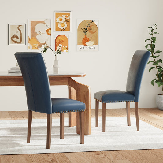 Set di 2/4/6 sedie da pranzo imbottite Parsons, sedia laterale da sala da pranzo in tessuto con finiture a borchie e gambe in legno