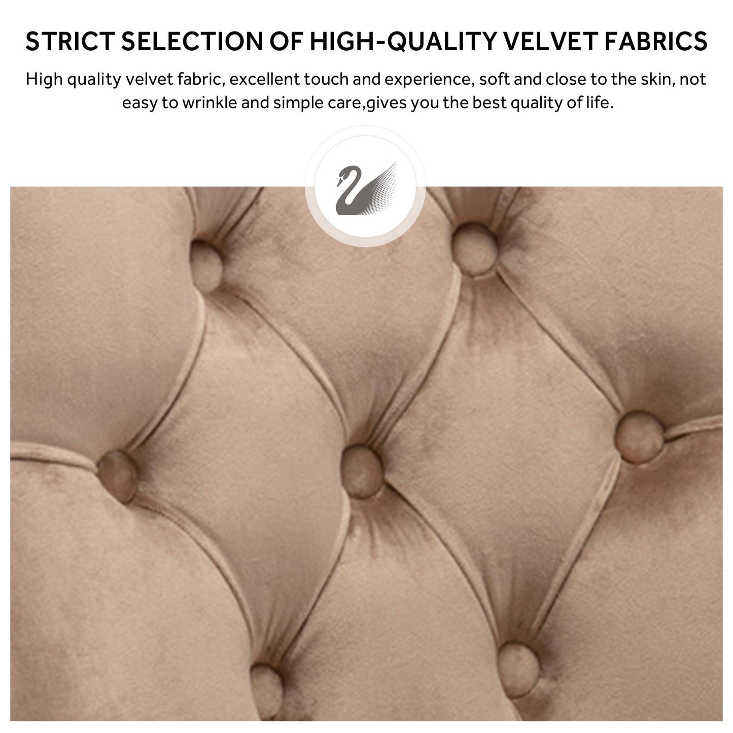 Sedia da pranzo imbottita in velluto trapuntato con gambe in legno massello, set da 6