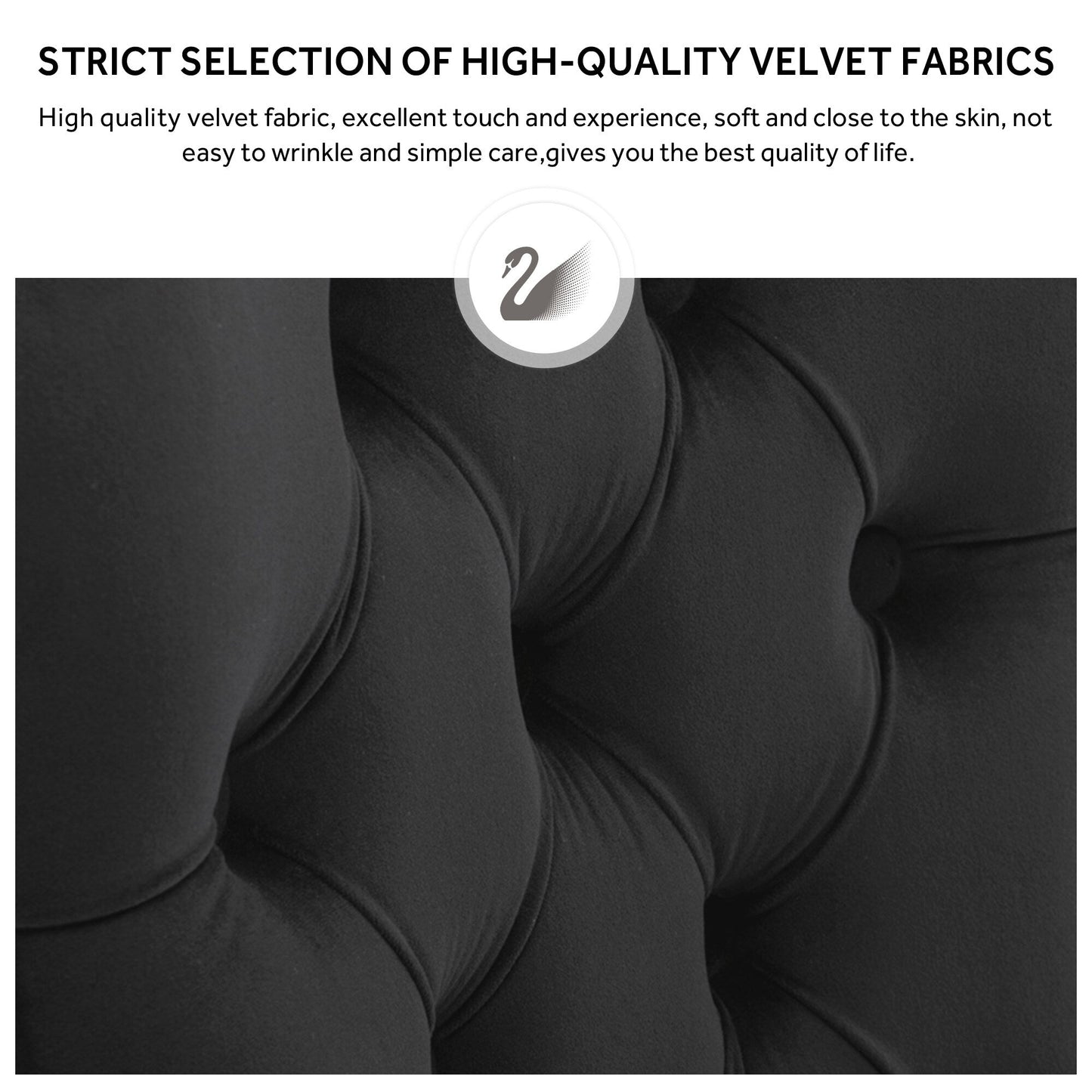 Sedia da pranzo imbottita in velluto trapuntato con gambe in legno massello, set da 6