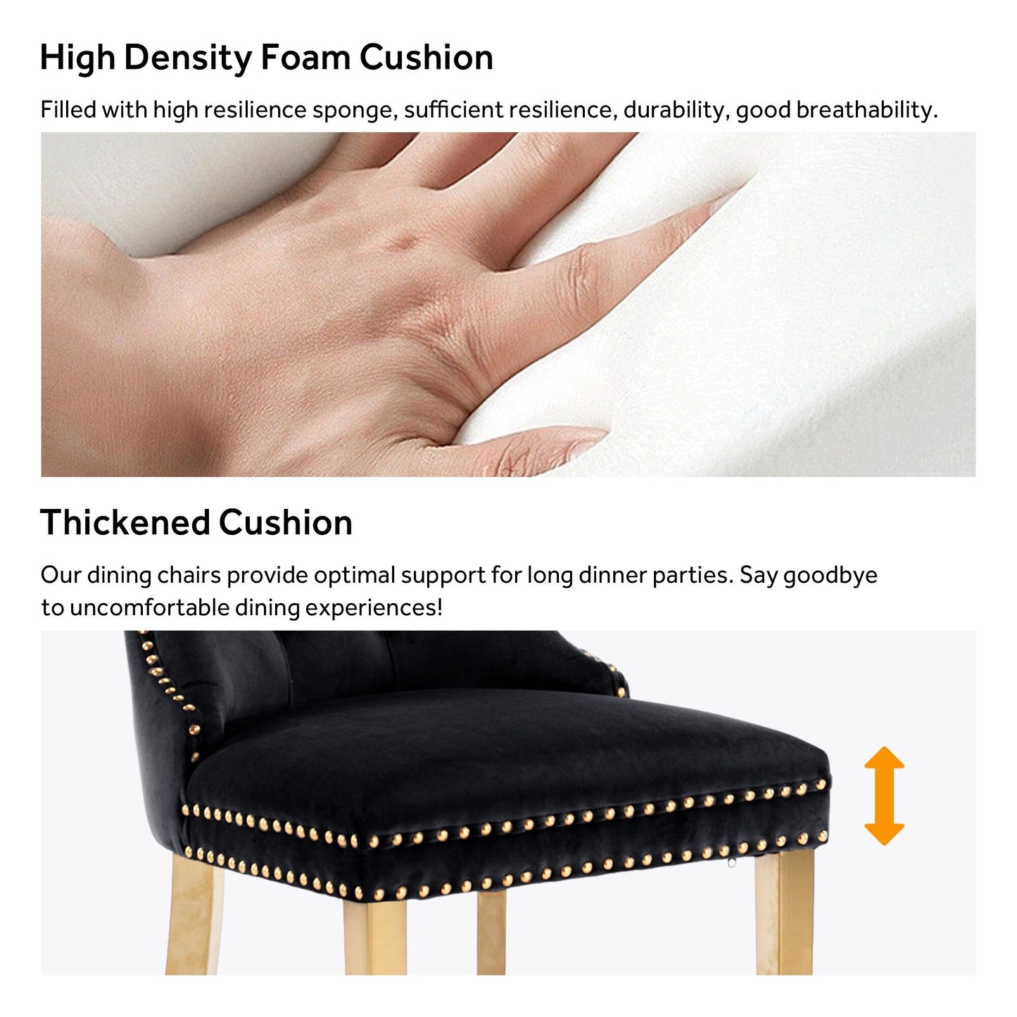 Sedia da pranzo imbottita in velluto trapuntato con gambe in legno massello, set da 6