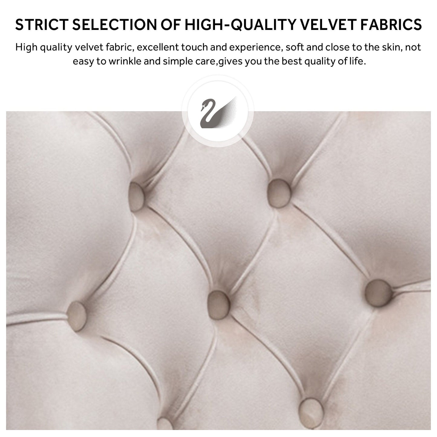 Sedia da pranzo imbottita in velluto trapuntato con gambe in legno massello, set da 6