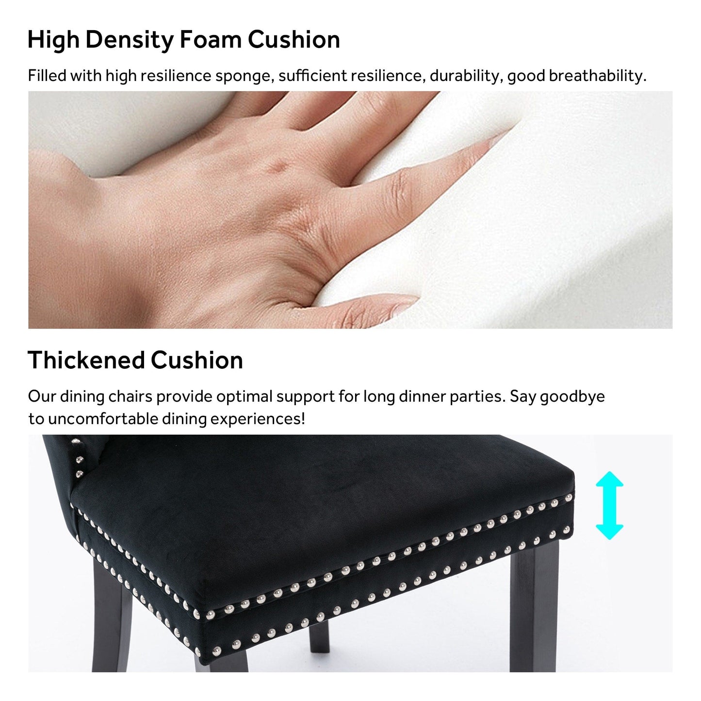 Sedia da pranzo imbottita in velluto trapuntato con gambe in legno massello, set da 6