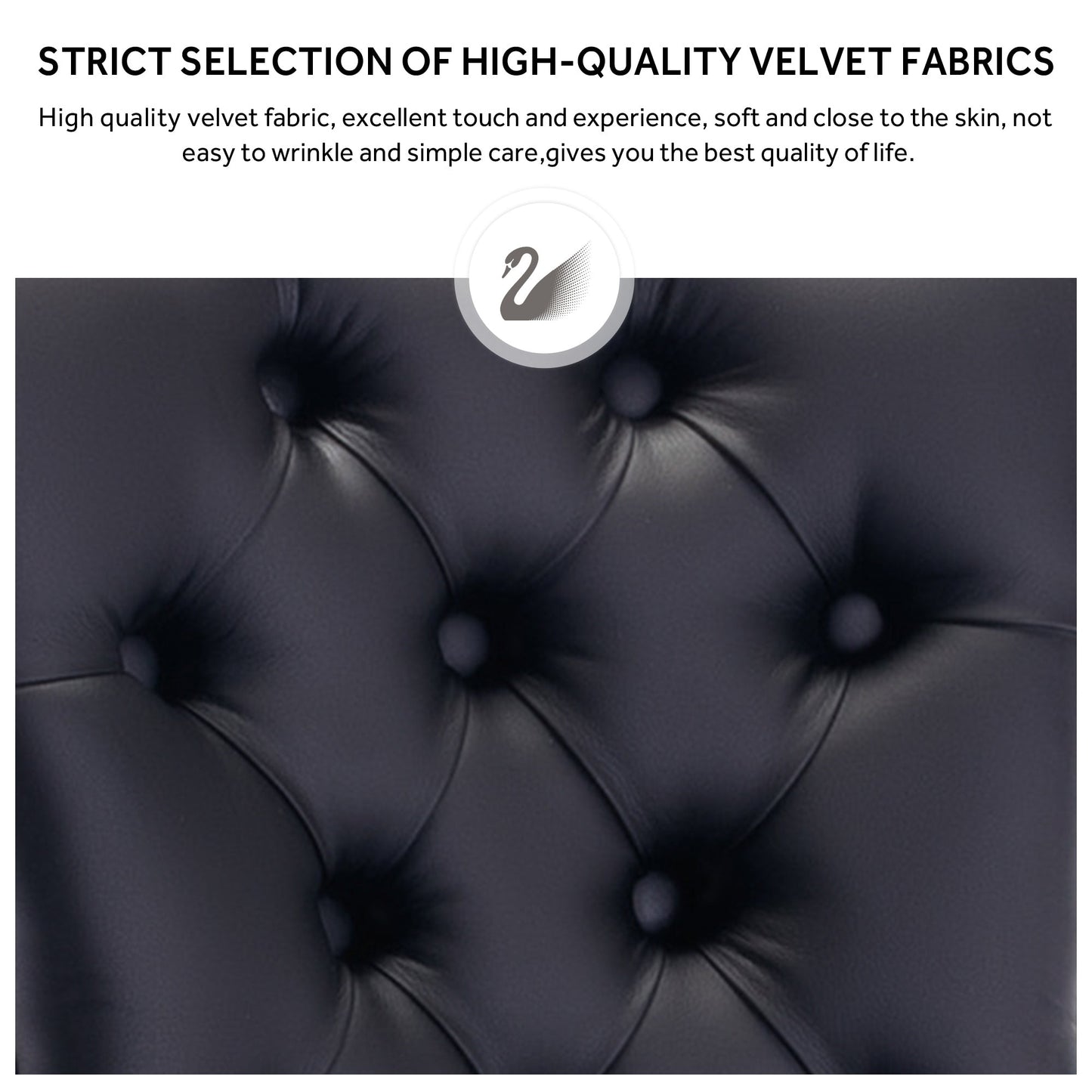 Sedia da pranzo imbottita in velluto trapuntato con gambe in legno massello, set da 6