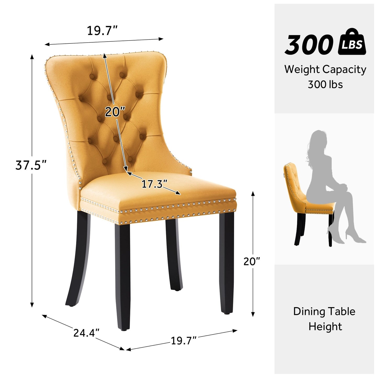 Sedia da pranzo imbottita in velluto trapuntato con gambe in legno massello, set da 6