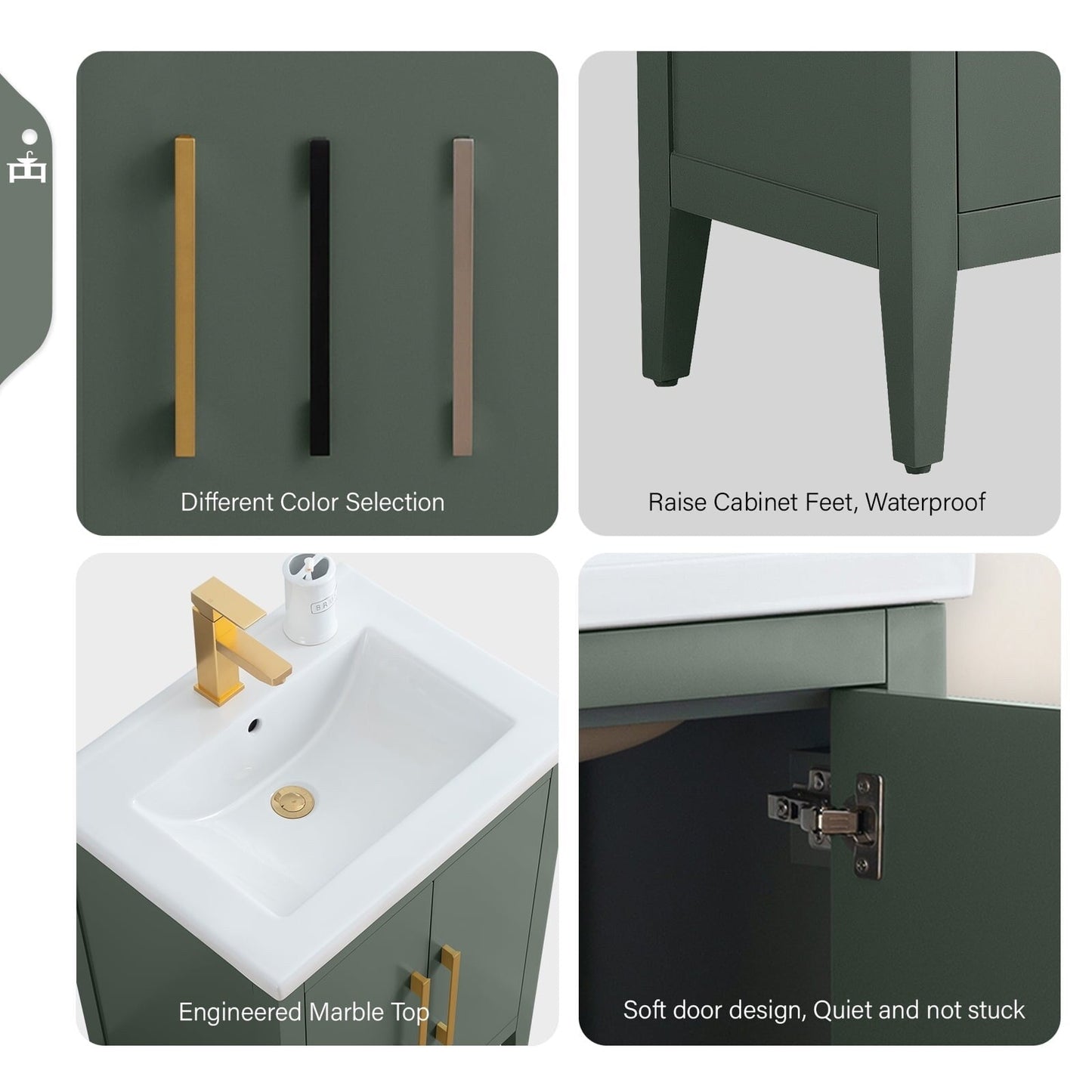 Mobiletto per lavabo da bagno Vanity Art 20 o 24 o 30 con piano in ceramica