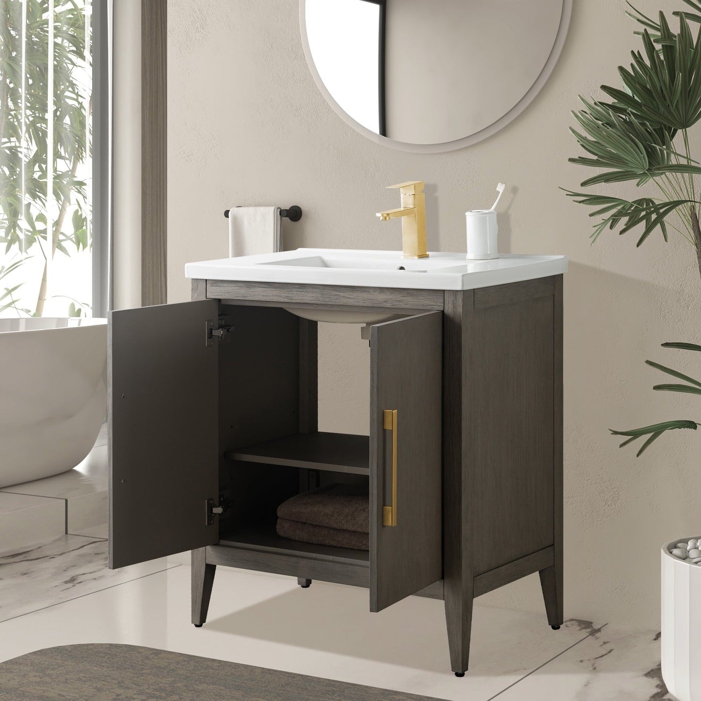 Mobiletto per lavabo da bagno Vanity Art 20 o 24 o 30 con piano in ceramica