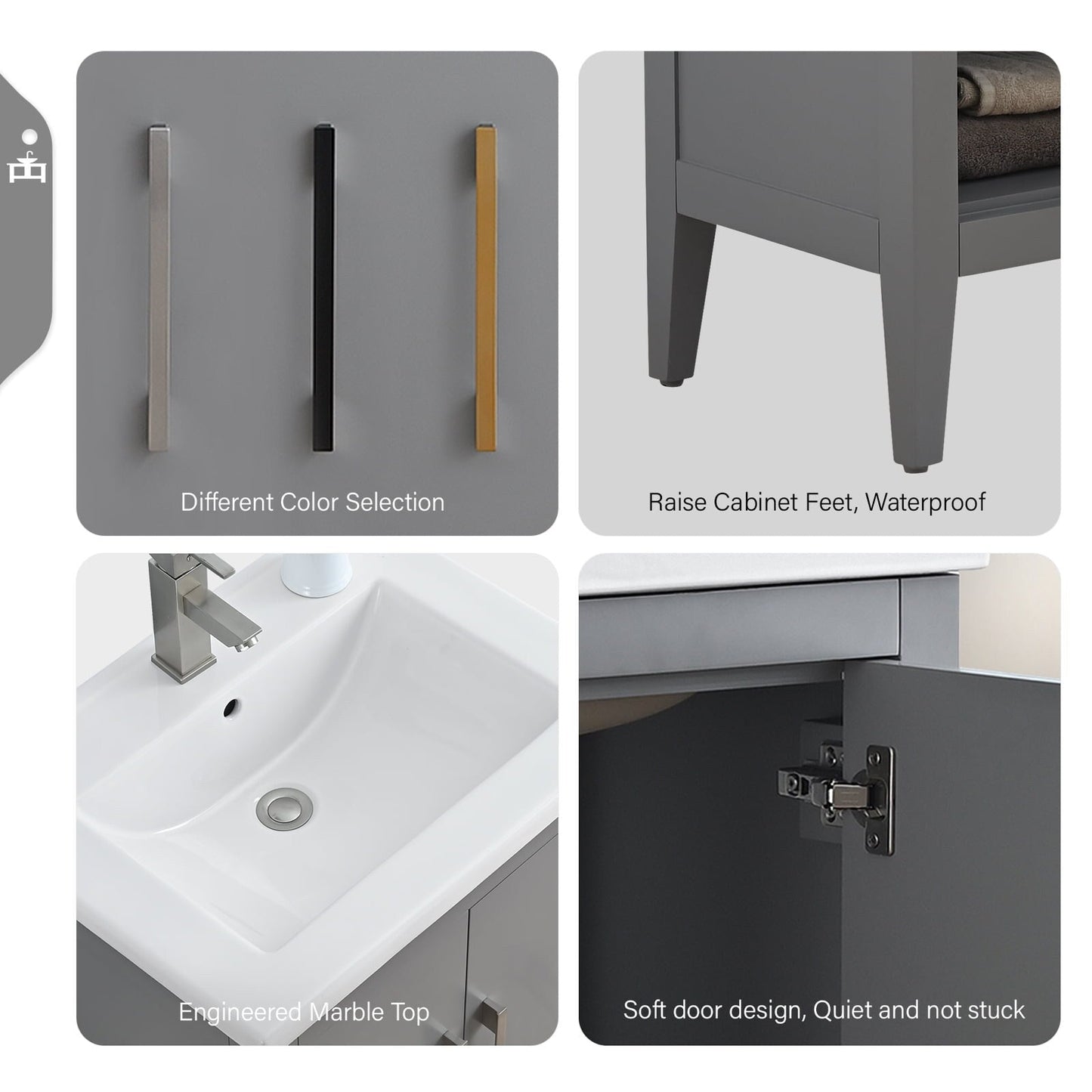 Mobiletto per lavabo da bagno Vanity Art 20 o 24 o 30 con piano in ceramica