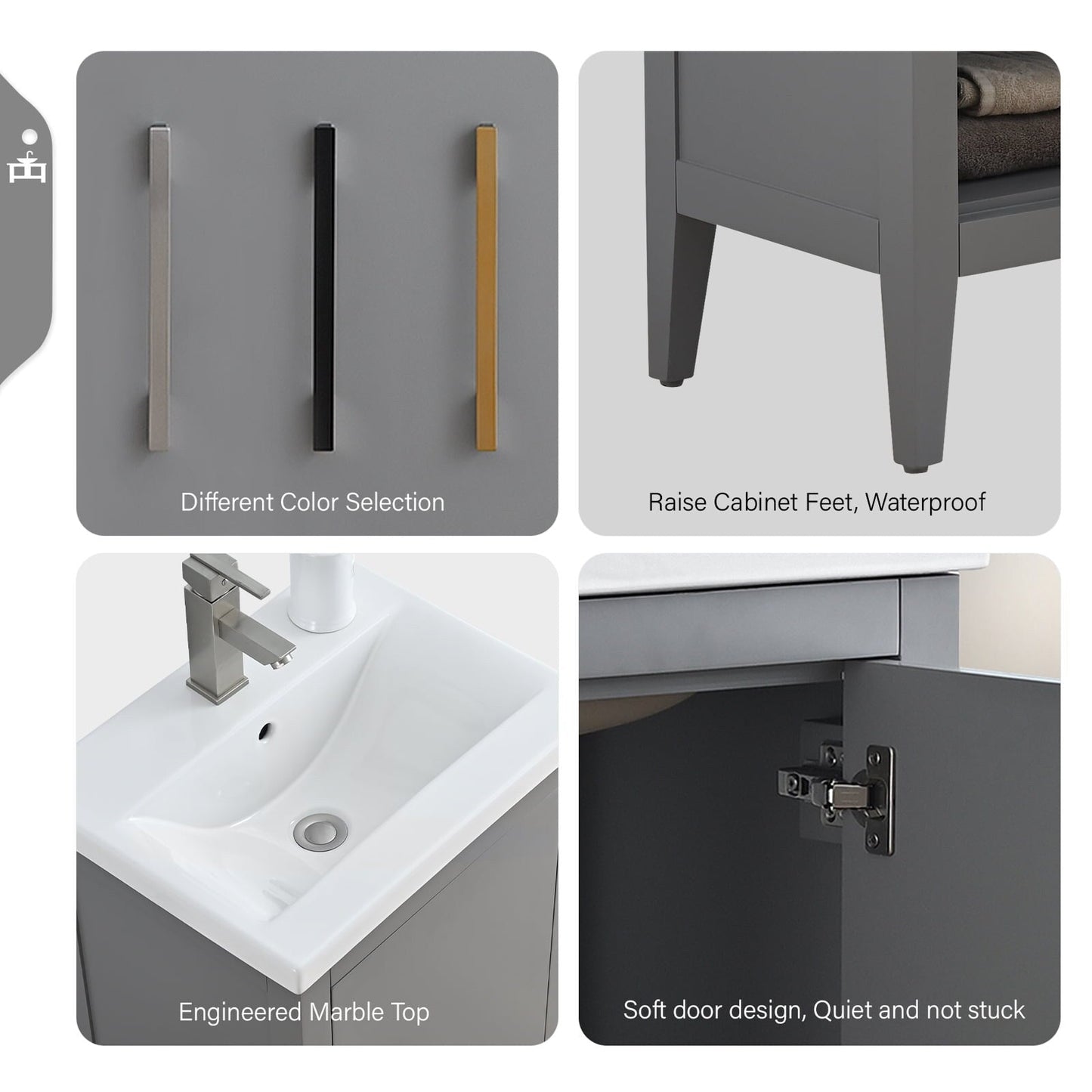 Mobiletto per lavabo da bagno Vanity Art 20 o 24 o 30 con piano in ceramica