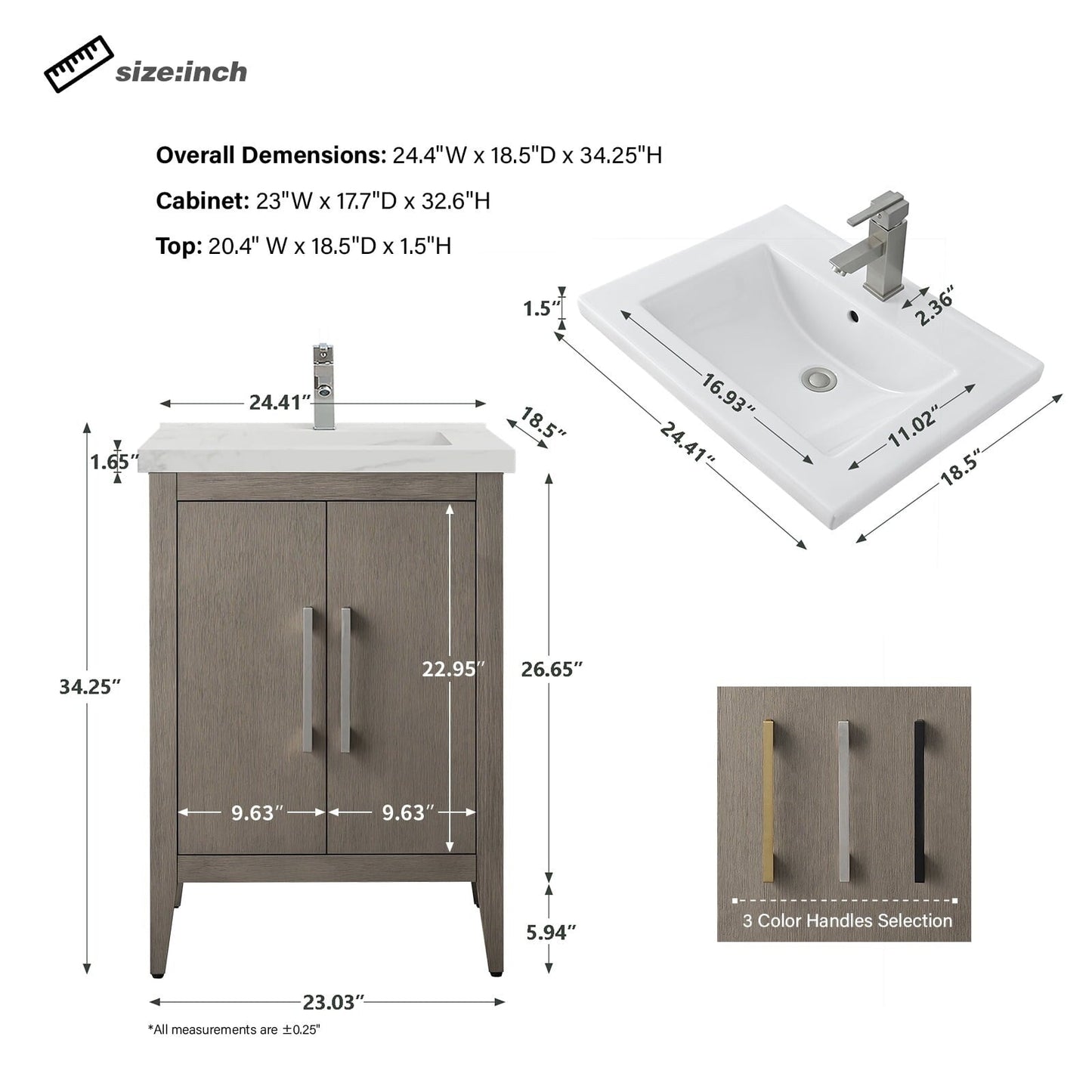 Mobiletto per lavabo da bagno Vanity Art 20 o 24 o 30 con piano in ceramica
