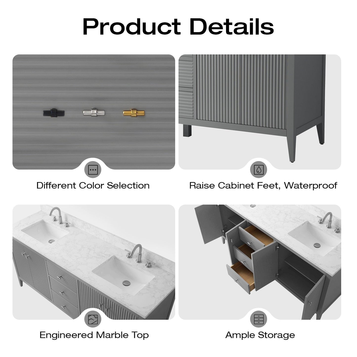 Mobiletto per lavabo da bagno Vanity Art 72 con doppio lavabo e piano in marmo ingegnerizzato