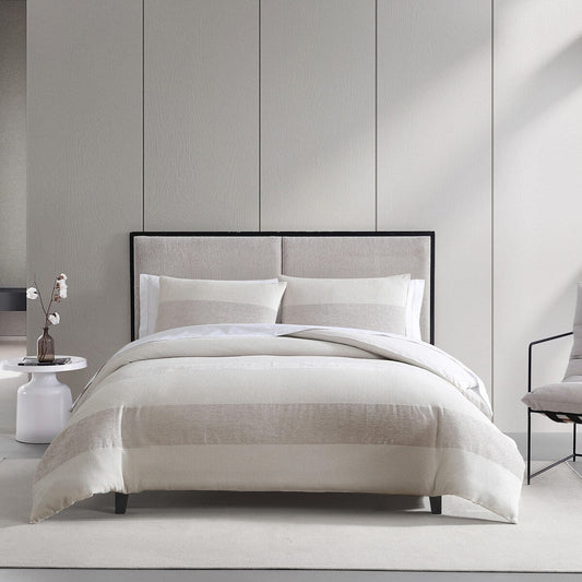 Set copripiumino beige a righe in ciniglia Vera Wang