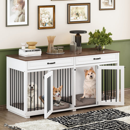 Cuccia per cani in legno con due cassetti e divisorio