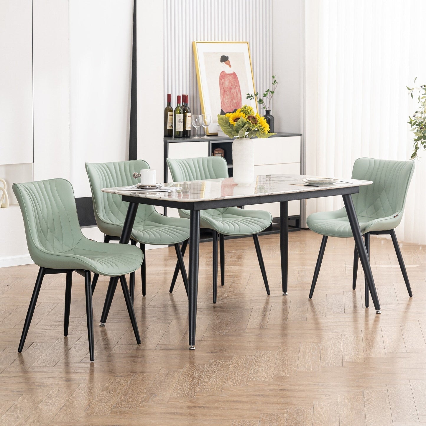 Set di 2 sedie da pranzo moderne imbottite in pelle senza braccioli