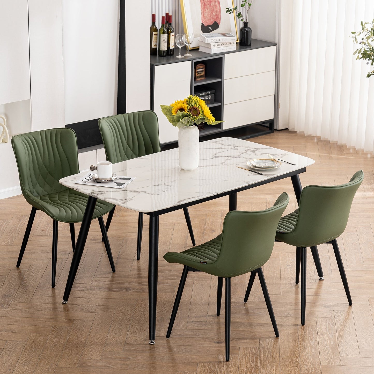 Set di 2 sedie da pranzo moderne imbottite in pelle senza braccioli